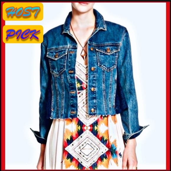 FREE PEOPLE DENIM JACKET W BLUE LACE INSET PANELS - Picture 3 of 12